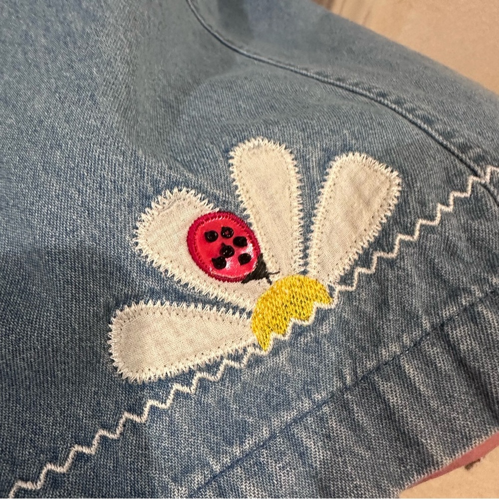 Ms. Lee Vintage Floral Embroidered Denim Set with Red Gingham Top Medium - Picture 6 of 13